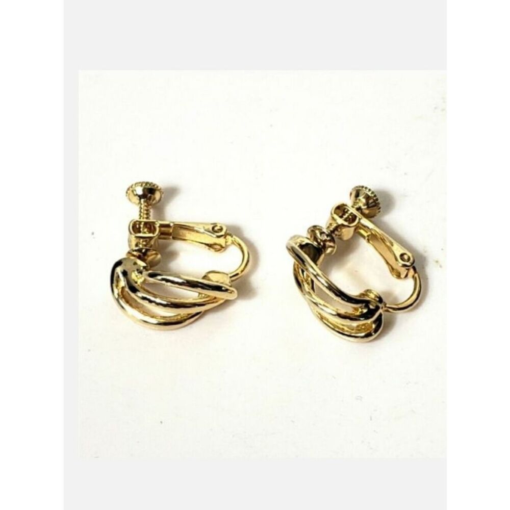 VINTAGE Goldtone Swirl Screw-Back Clip On Earrings